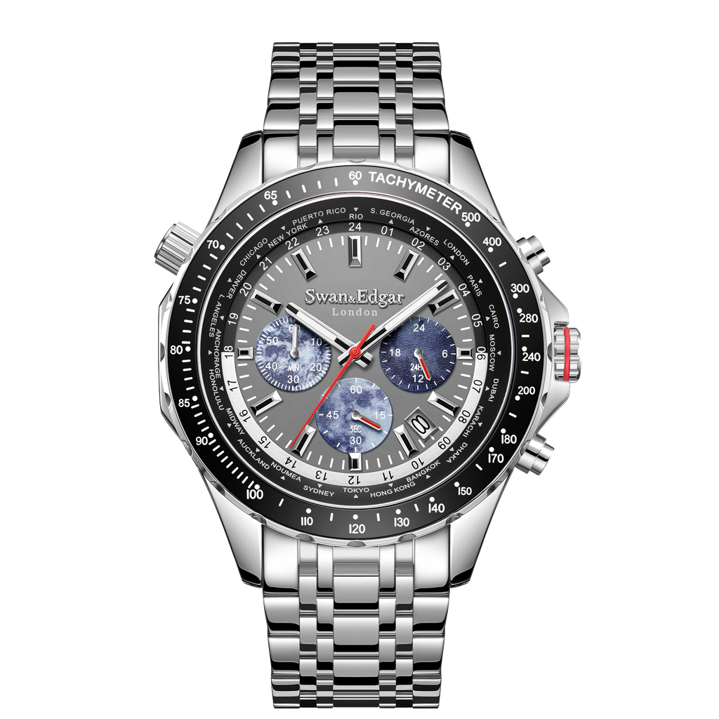World Timer Mechanical Quartz Hybrid- Steel Matt Grey