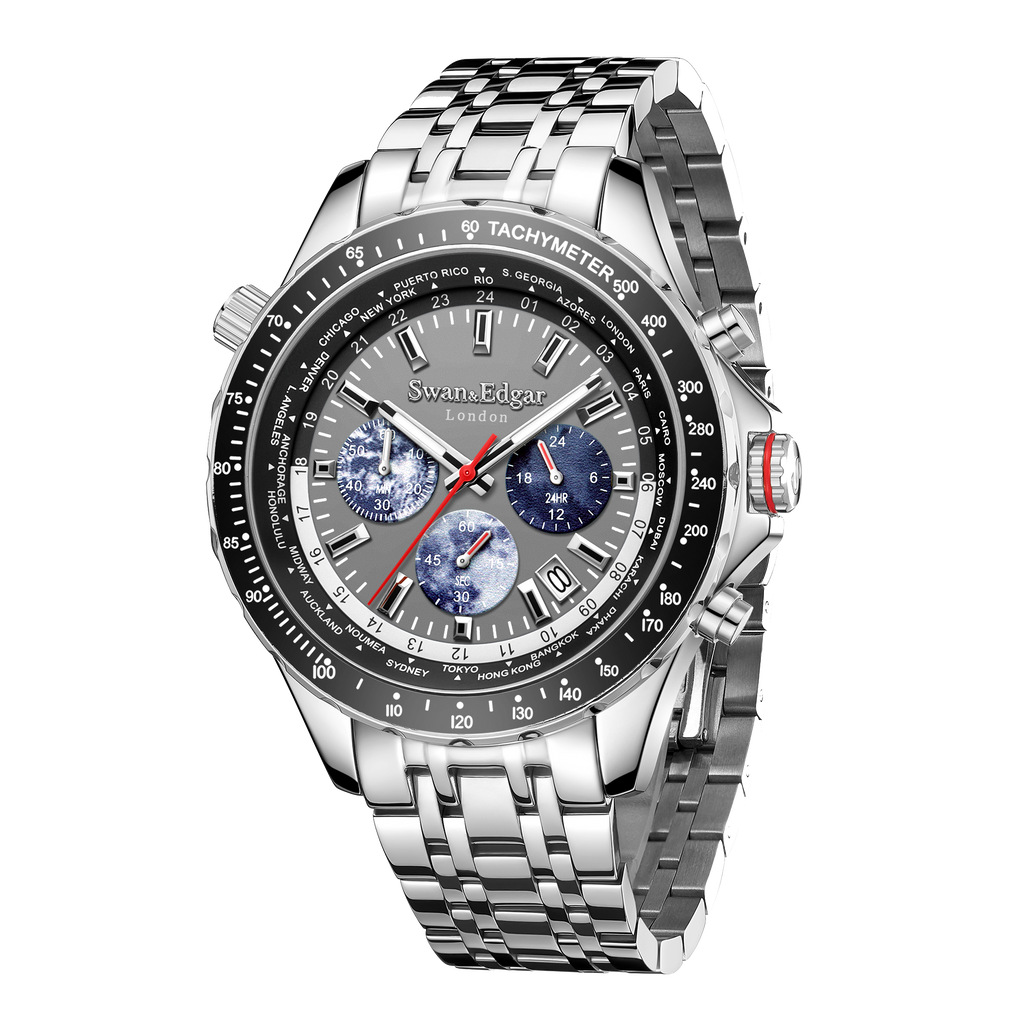 World Timer Mechanical Quartz Hybrid- Steel Matt Grey