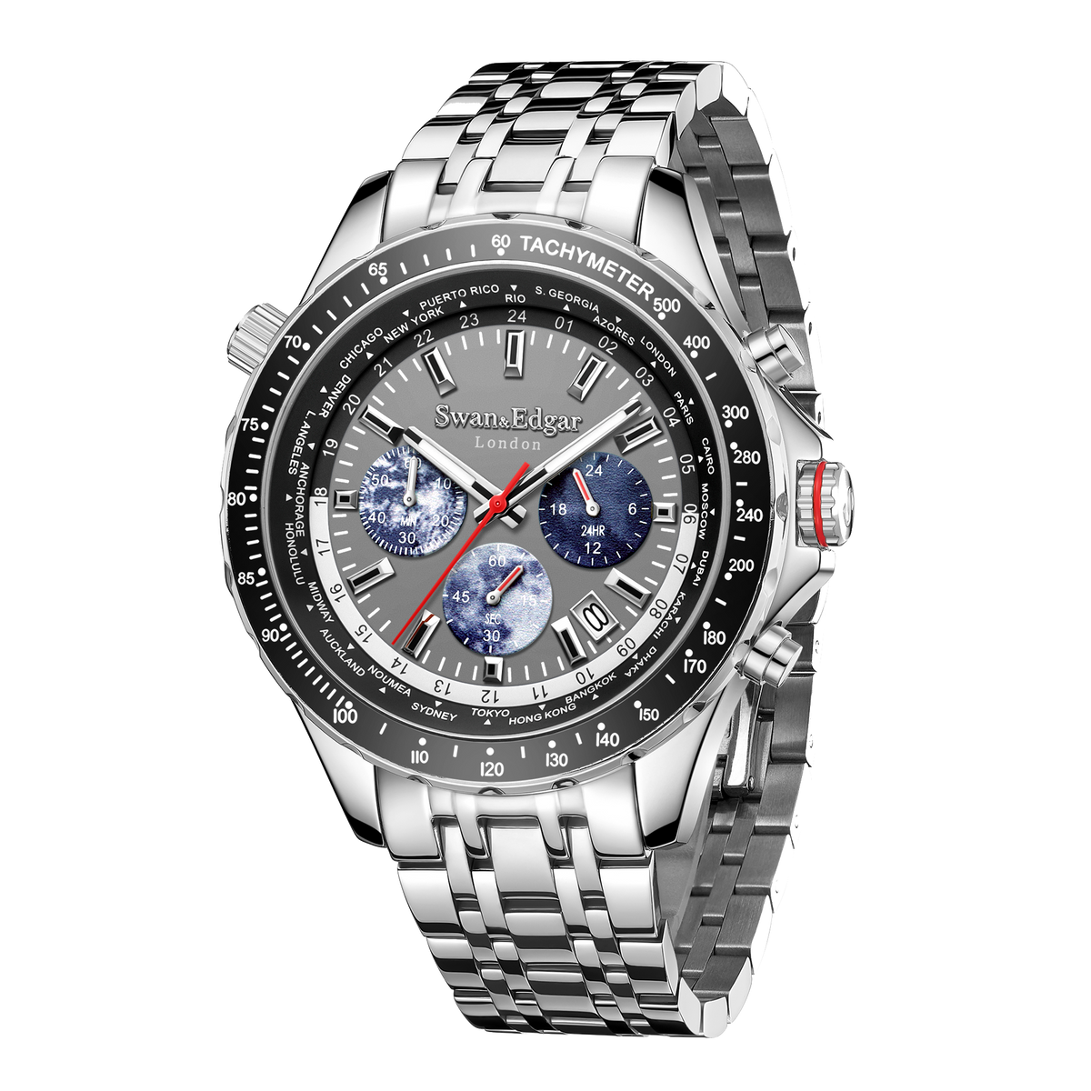 World Timer Mechanical Quartz Hybrid- Steel Matt Grey