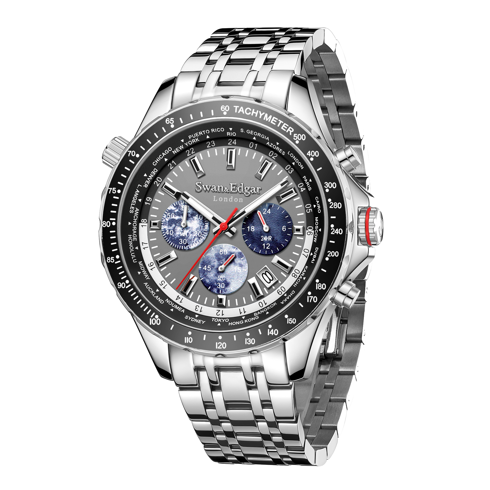 World Timer Mechanical Quartz Hybrid- Steel Matt Grey