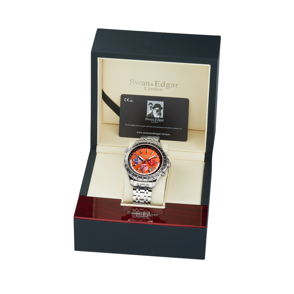 World Timer Mechanical Quartz Hybrid- Steel Matt Orange