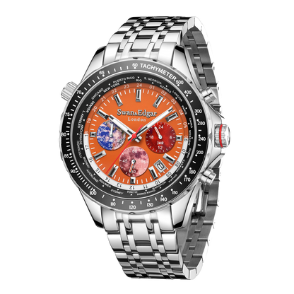 World Timer Mechanical Quartz Hybrid- Steel Matt Orange
